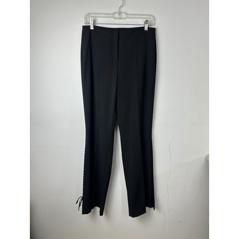 Cambio Dawn Black Wool Blend Lace Up Hem Trousers Pants Size 8